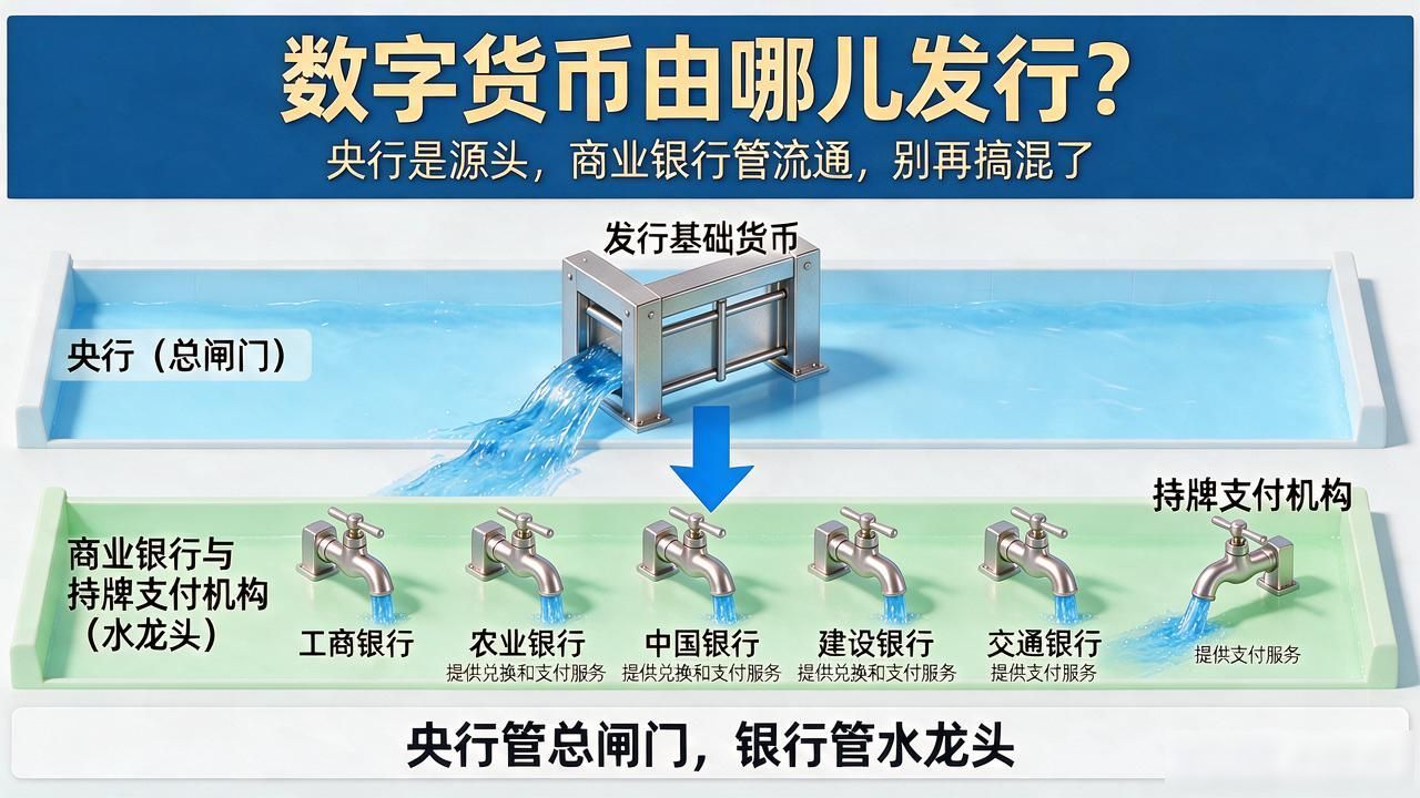 数字货币由哪儿发行?央行是源头,商业银行管流通,别再搞混了